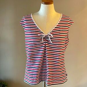 Tommy Hilfiger nautical striped women’s V neck sleeveless top cotton stretch XL